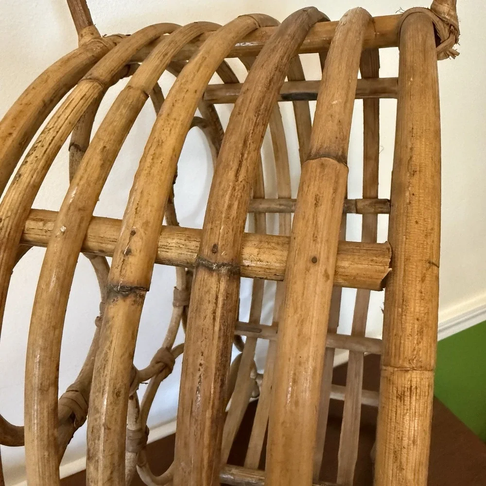Rattan Bamboo Round Freestanding Wine Rack Bottle Holder Handle 7 Bottle 16